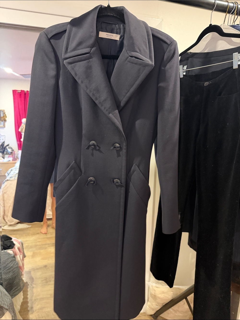 Prada Navy Double-Breasted Long 🧥 3/4 vintage Y2K